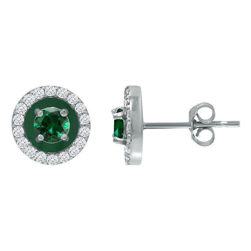 Aleure Precioso Sterling Silver Enamel & Cubic Zirconia Halo Stud Earrings, Womens, Green Product Image