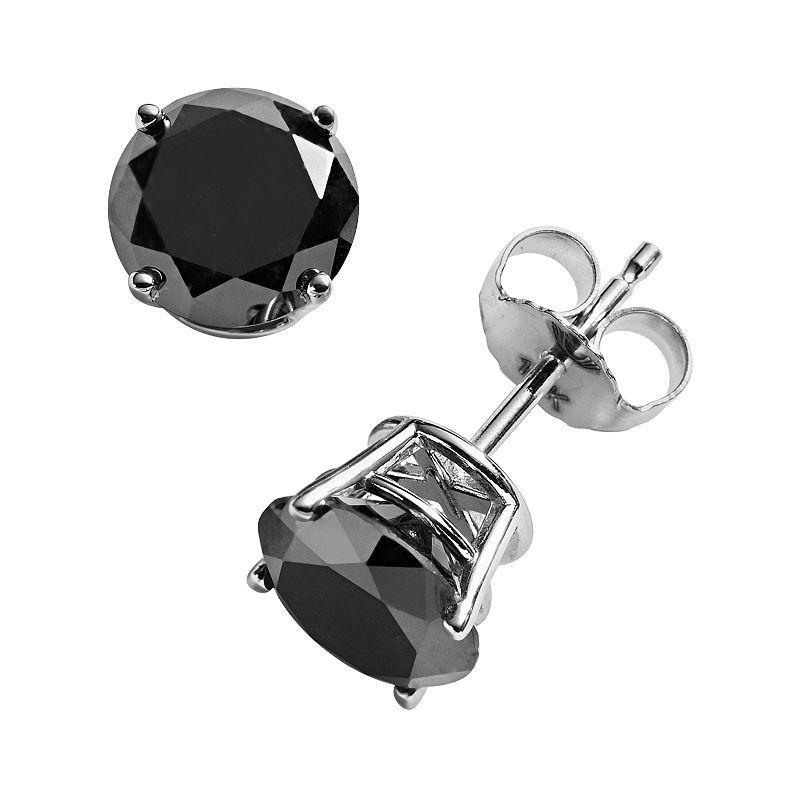 10k White Gold 2-ct. T.W. Black Round-Cut Diamond Solitaire Earrings, Womens Product Image