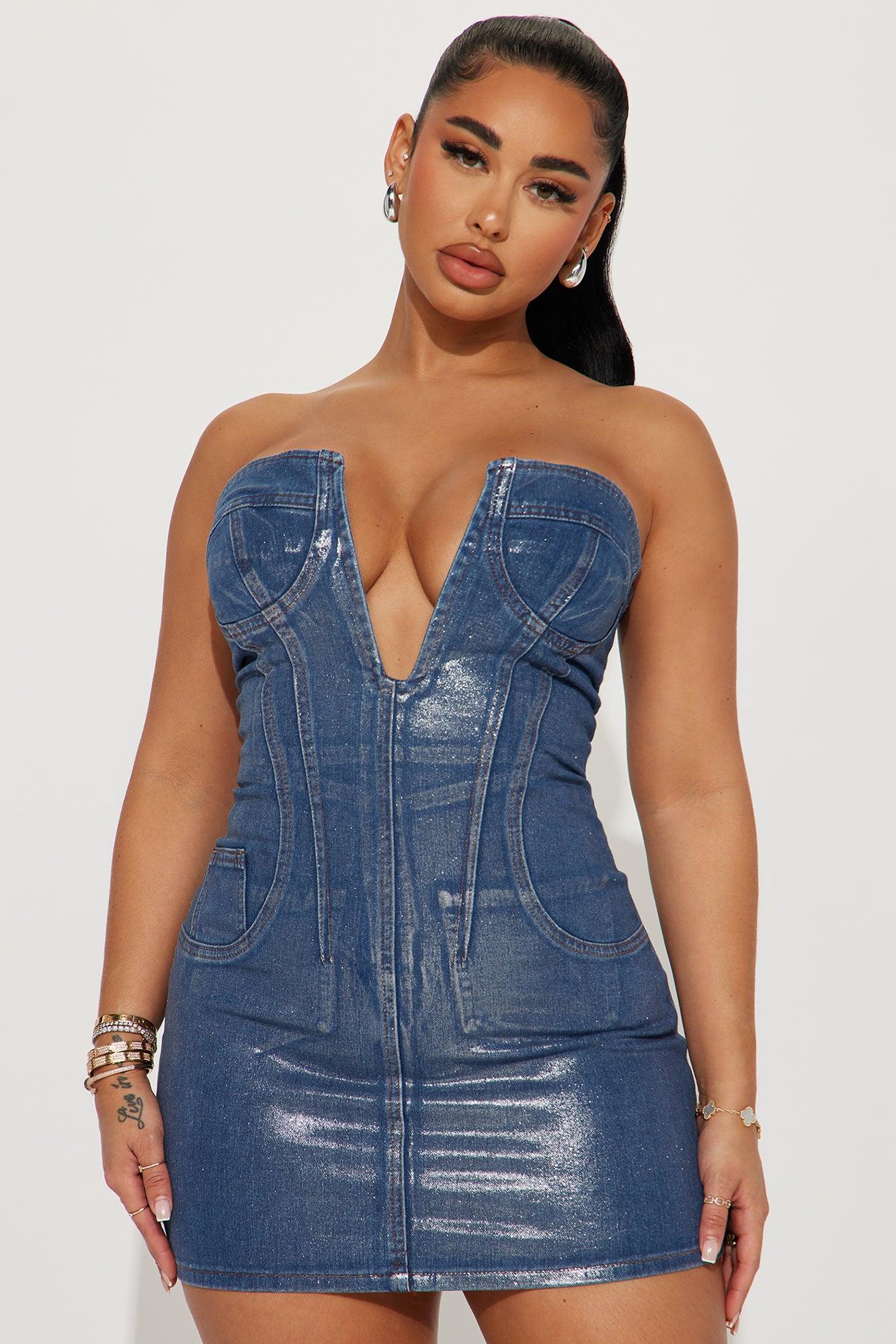 Rayna Denim Mini Dress - Blue/combo Product Image