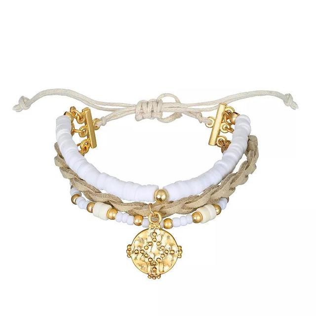 Emberly Gold Tone 3 Row Beaded Bracelet, Womens, White Product Image