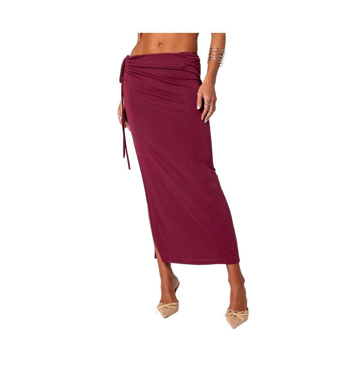 EDIKTED Frankie Drawstring Ruched Side Slit Skirt Product Image