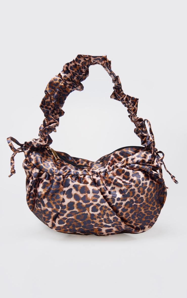 Leopard Satin Scrunched Handle Shoulder Bag Product Image