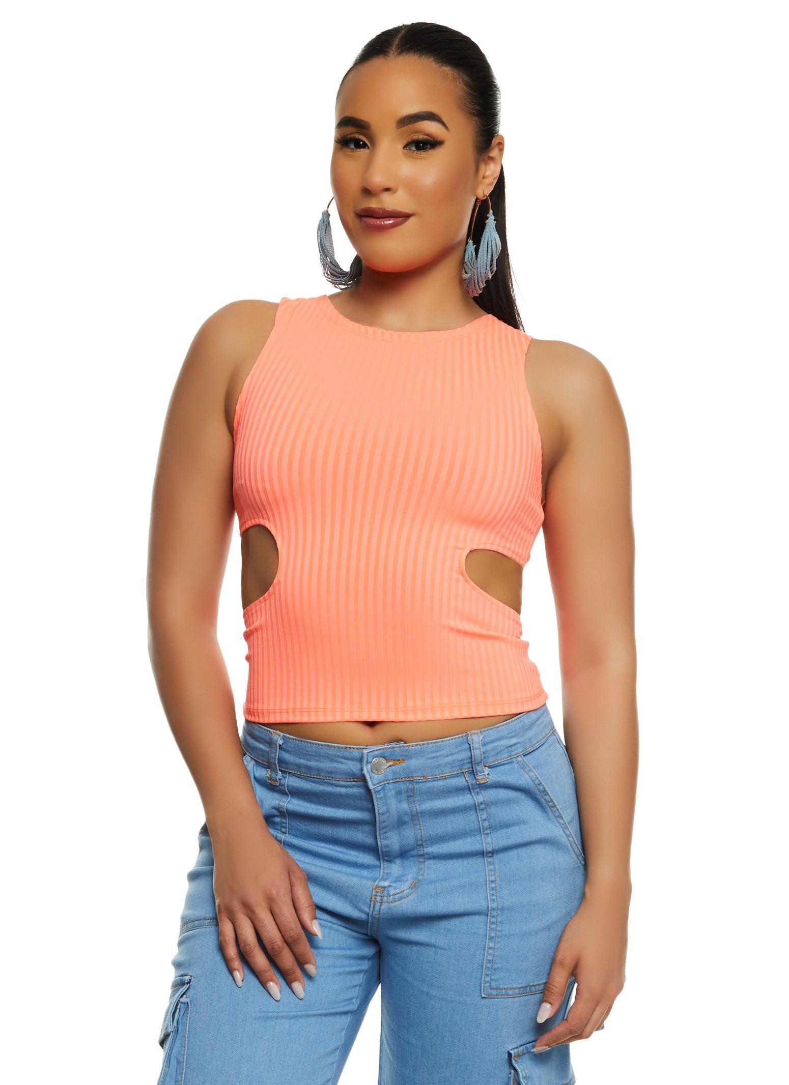 Womens Ribbed Knit Cut Out Side Tank Top Product Image