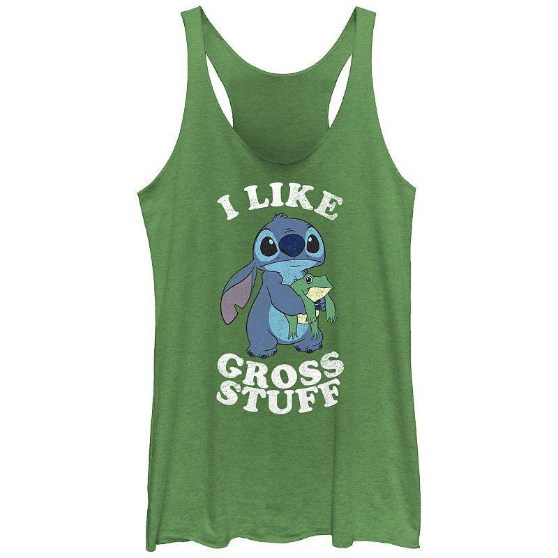 Disneys Lilo & Stitch Womens I Like Gross Stuff Stitch And Frog Tri-Blend Racerback Tank Top, Girls Product Image