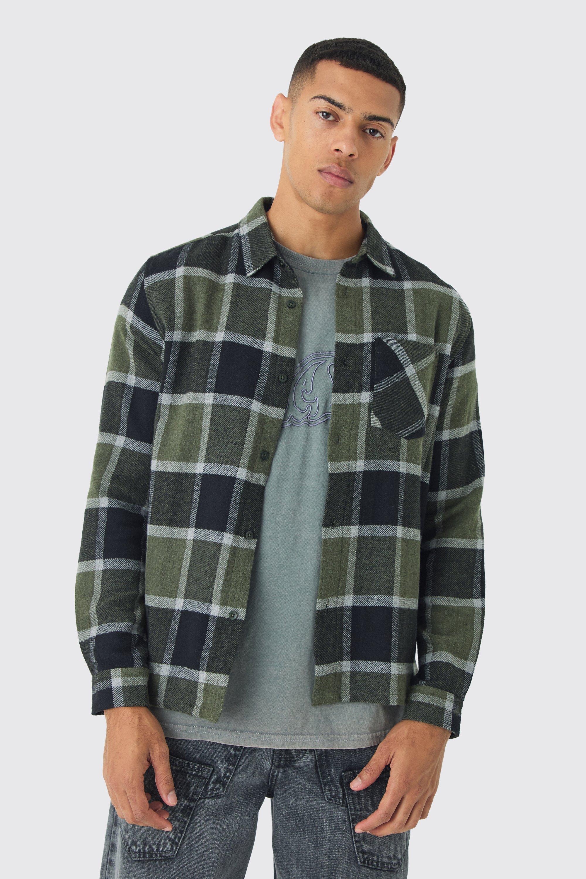 Mens Green Regular Fit Long Sleeve Check Shirt, Green Product Image