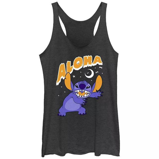 Disneys Lilo & Stitch Womens Spooky Aloha Stitch Tri-Blend Racerback Tank Top, Girls Black Grey Product Image