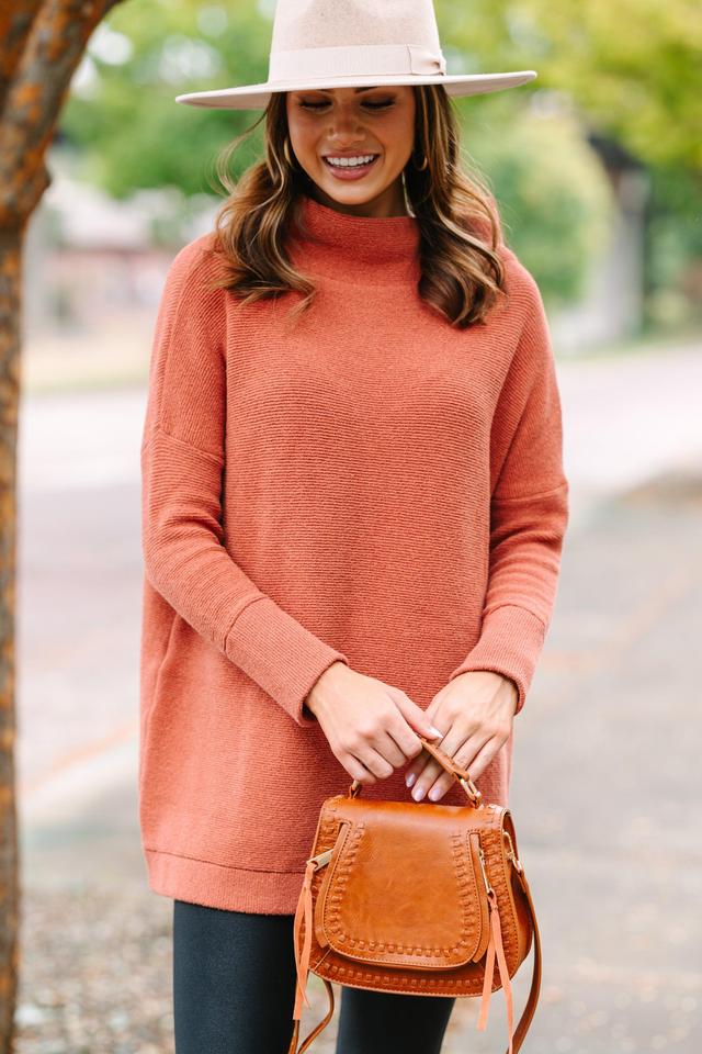 The Slouchy Rust Orange Mock Neck Tunic Female Product Image