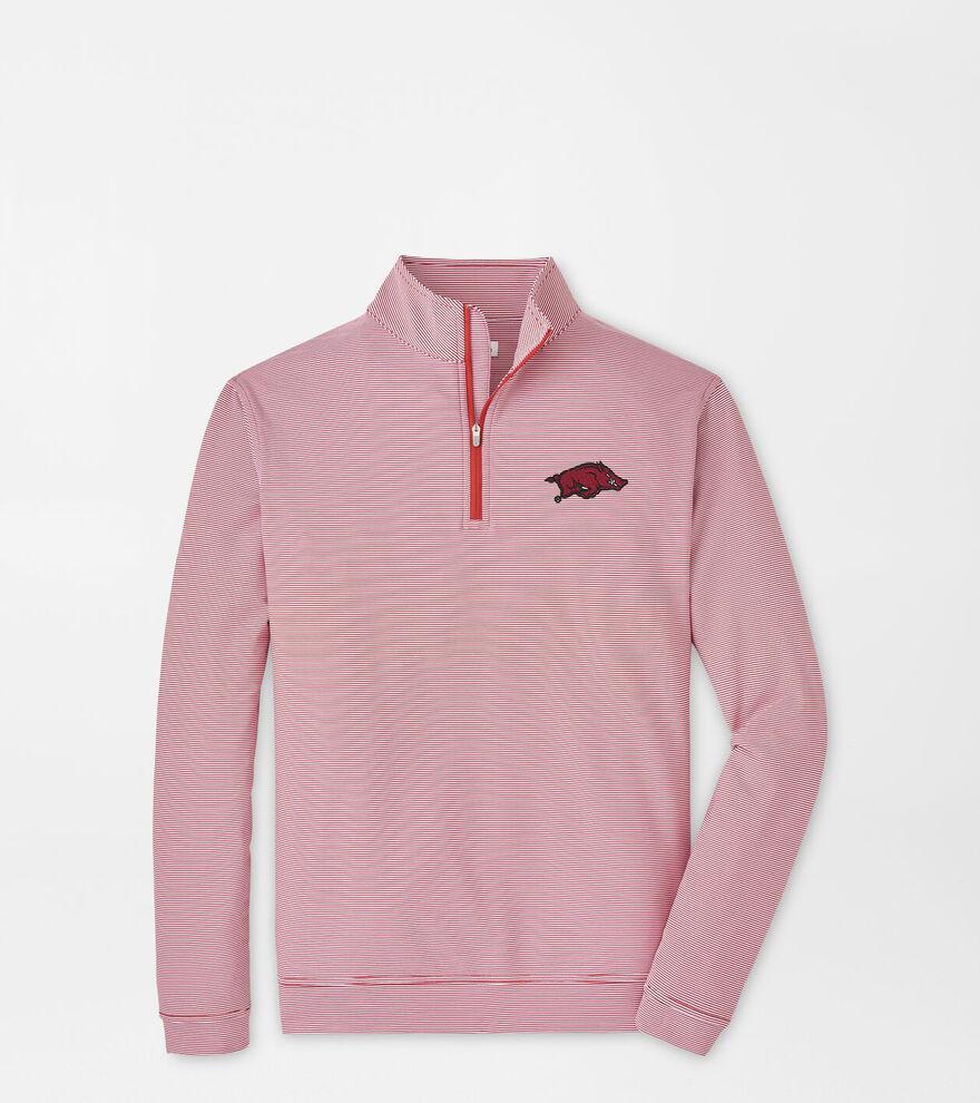 Peter Millar Mens Arkansas Perth Sugar Stripe Performance Quarter-Zip | Color: Crimson / White | Size: 3XL Product Image