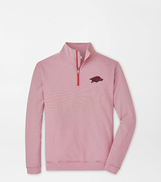 Peter Millar Mens Southern California Sugar Stripe Performance Quarter-Zip | Color: Crimson / White | Size: 3XL | USC Product Image