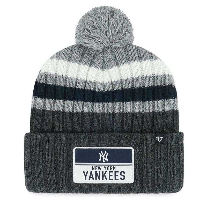 Mens 47 Gray New York Yankees Stack Cuffed Knit Hat with Pom Product Image