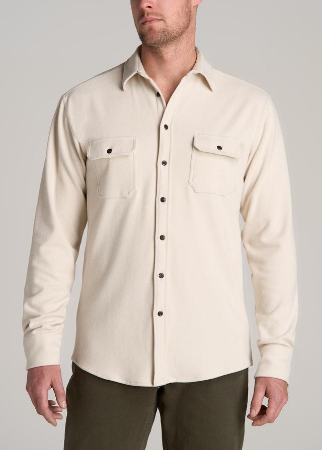 Stretch Flannel Button Tall Men's Shirt in Soft Beige Product Image