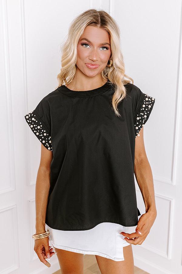 Spotlight Delight Pearl Embellished Top in Black Product Image