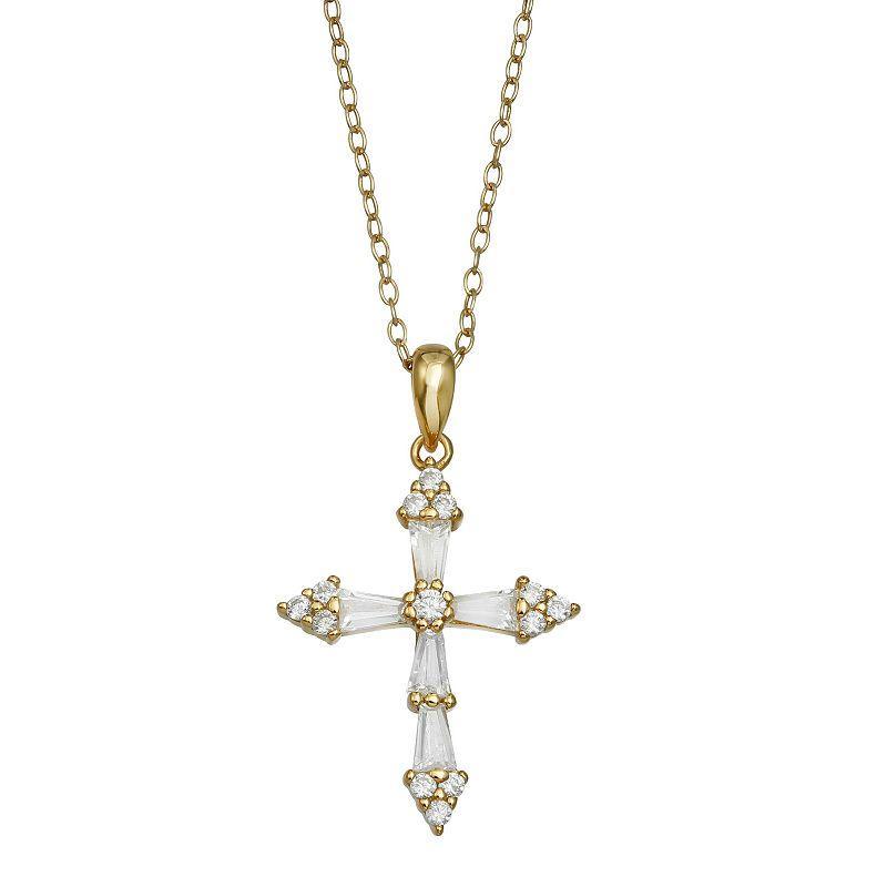 PRIMROSE Sterling Silver Cubic Zirconia Cross Pendant Necklace, Womens Yellow Gold Sterling Product Image