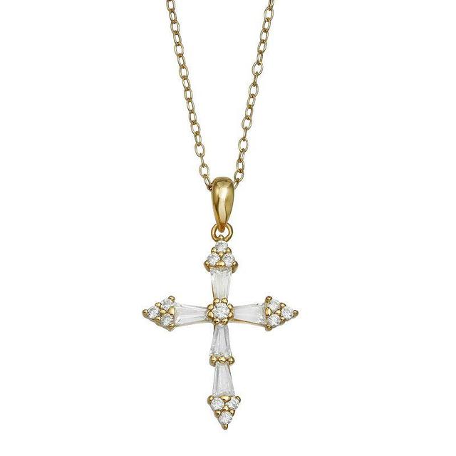 PRIMROSE Sterling Silver Cubic Zirconia Cross Pendant Necklace, Womens Yellow Product Image