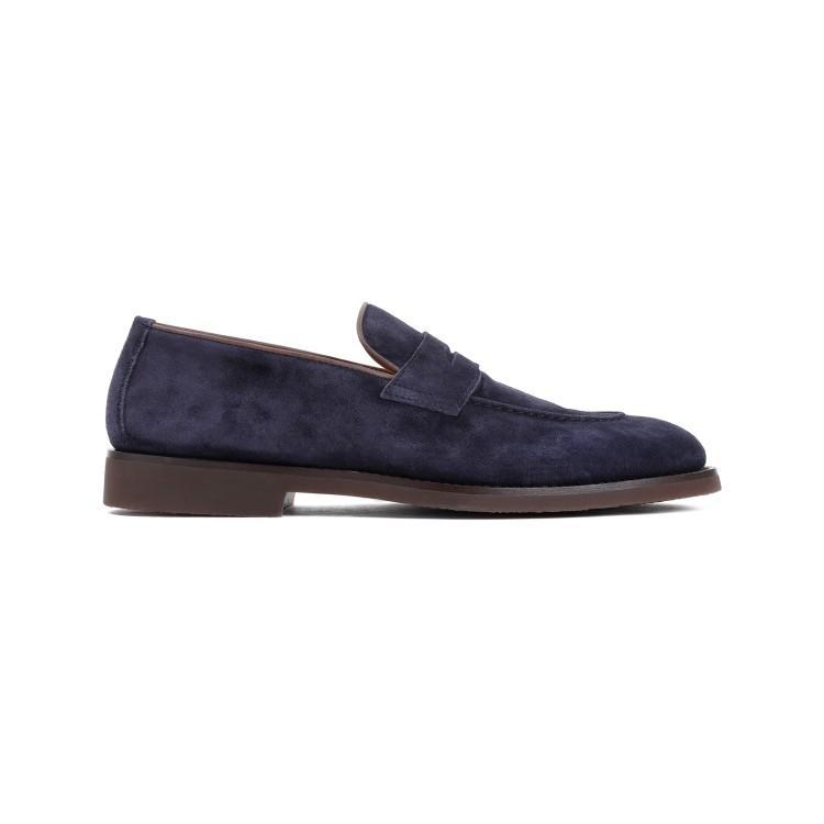 Dark Blue Suede Leather Loafers Product Image