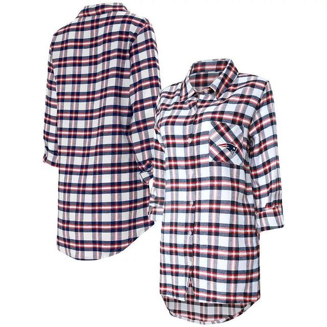 Womens Concepts Sport New England Patriots Sienna Plaid Full-Button Long Sleeve Nightshirt Blue Product Image