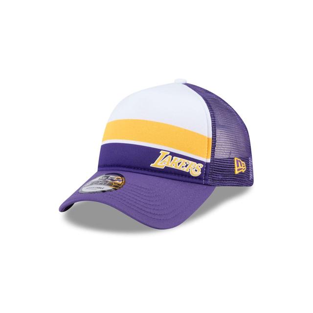 Los Angeles Lakers Color Block 9FORTY A-Frame Trucker Snapback Hat Male Product Image