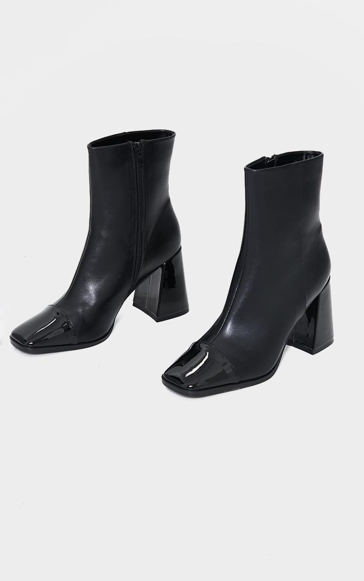 Black Square Toe Mid Flare Block Heels Ankle Boots Product Image