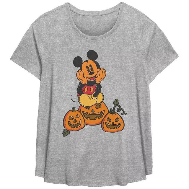 Disneys Mickey Mouse Pumpkin Patch Plus Size Flowy Graphic Tee, Womens Grey Gray Product Image