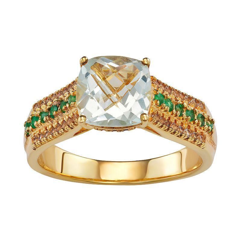 18K Gold over Sterling Silver Green Quartz Lab-Created Emerald & White Sapphire Ring, Womens Product Image