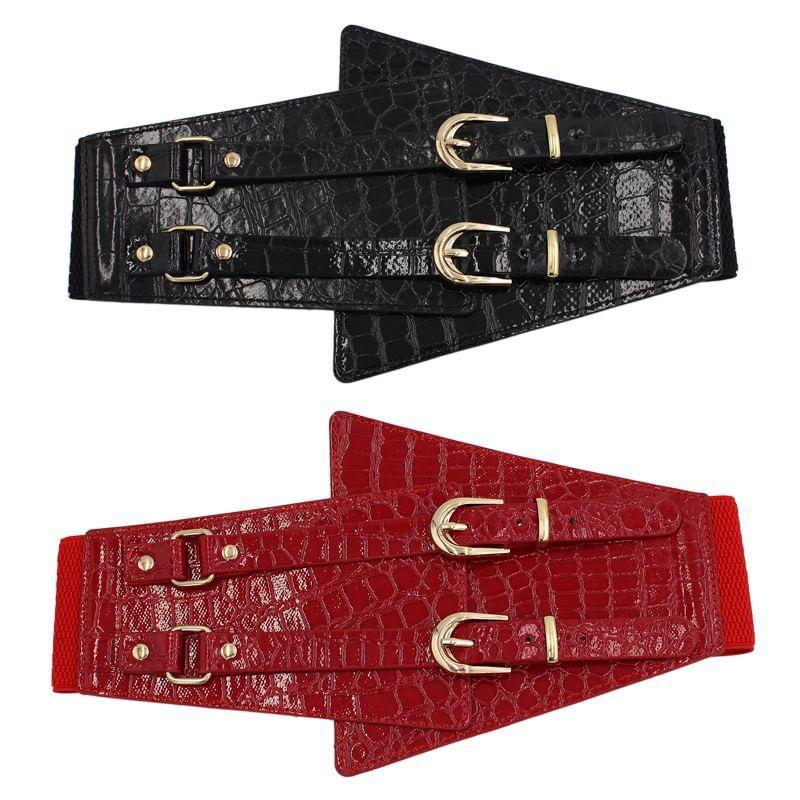 Crocodile Grain Faux Leather Elastic Belt Product Image