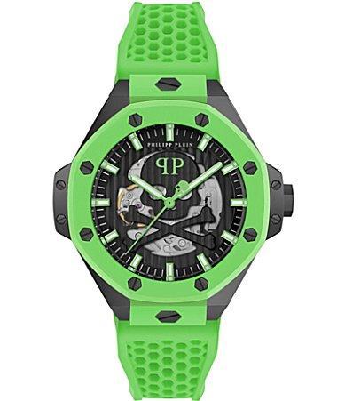 Philipp Plein Mens Automatic Skeleton Royal Green Silicone Strap Watch 46mm - Black Product Image