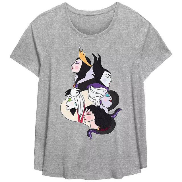 Disney Villains Juniors Plus Size Wicked Ladies Profiles Scoop Hem Flowy Graphic Tee, Womens Grey Gray Product Image