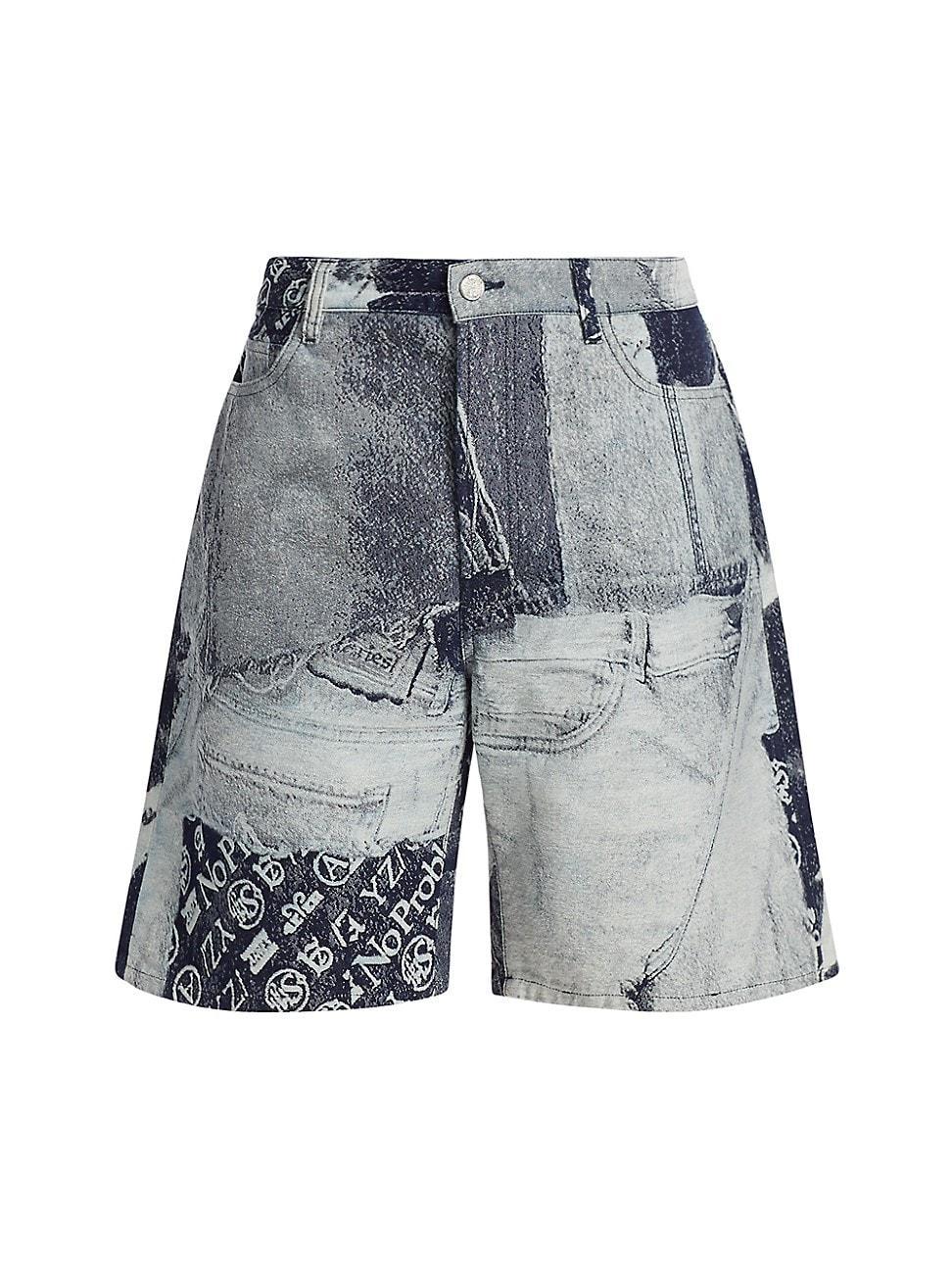 Mens Jacquard Patchwork Denim Shorts Product Image