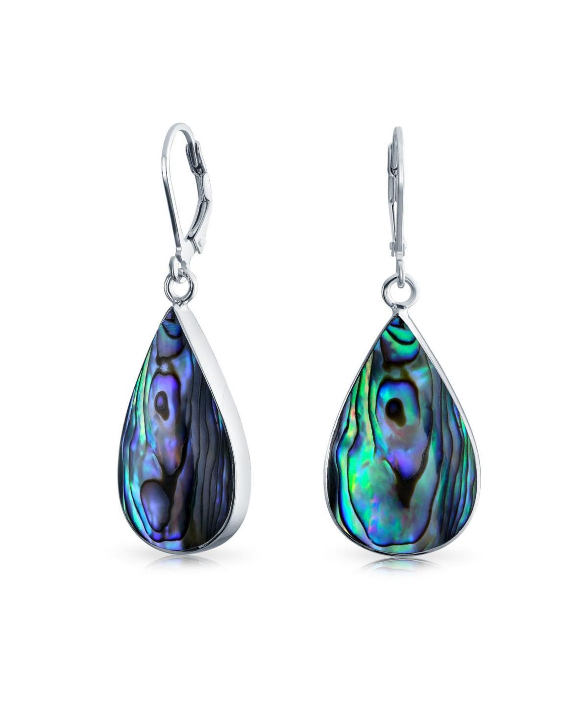 Large Iridescent Rainbow Abalone Shell Natural Pear Shaped Teardrop Dangle Lever back Earrings For Women Teen.925 Sterling Silver Product Image