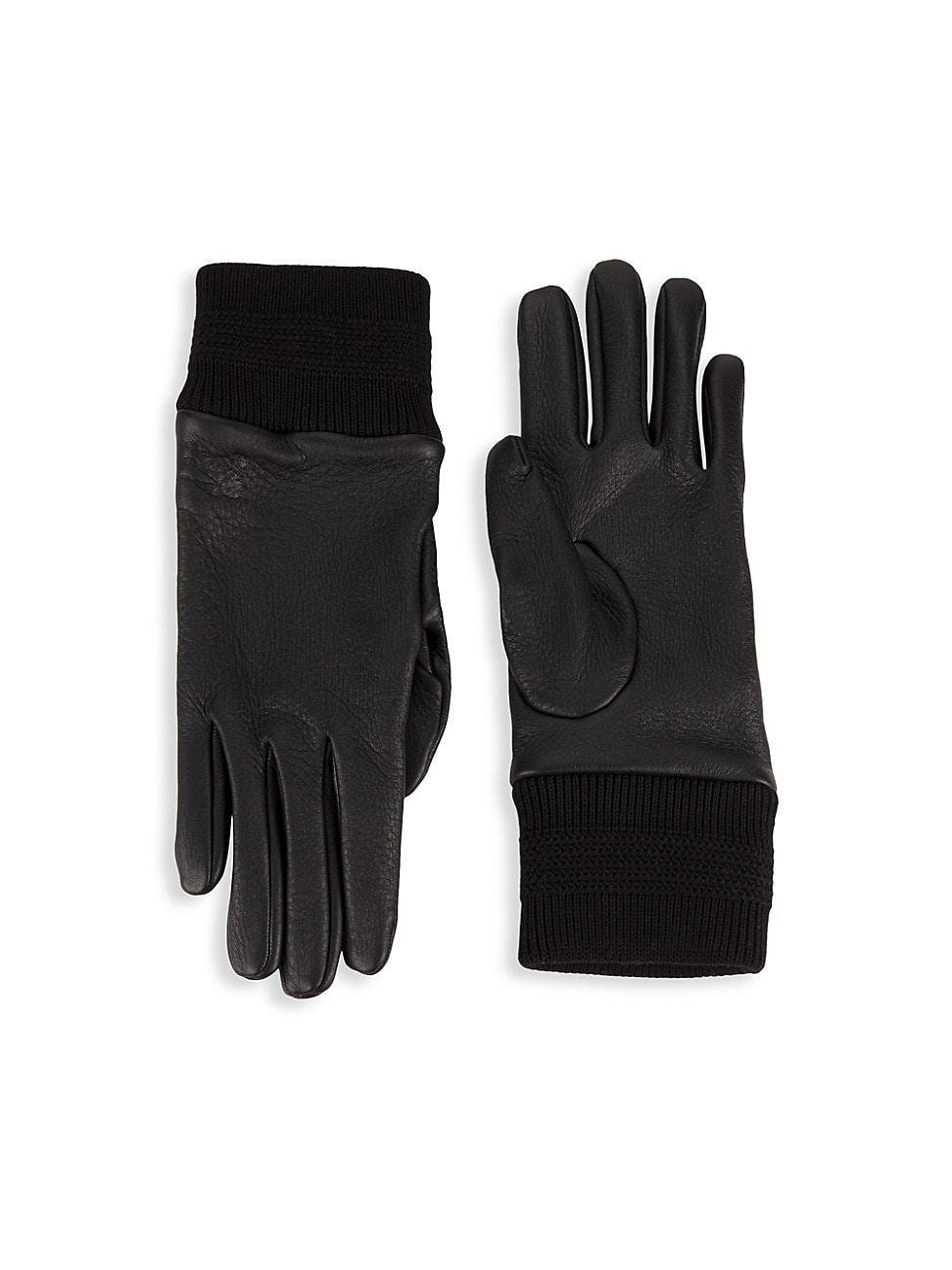 Womens Rib-Cuff Leather Gloves Product Image