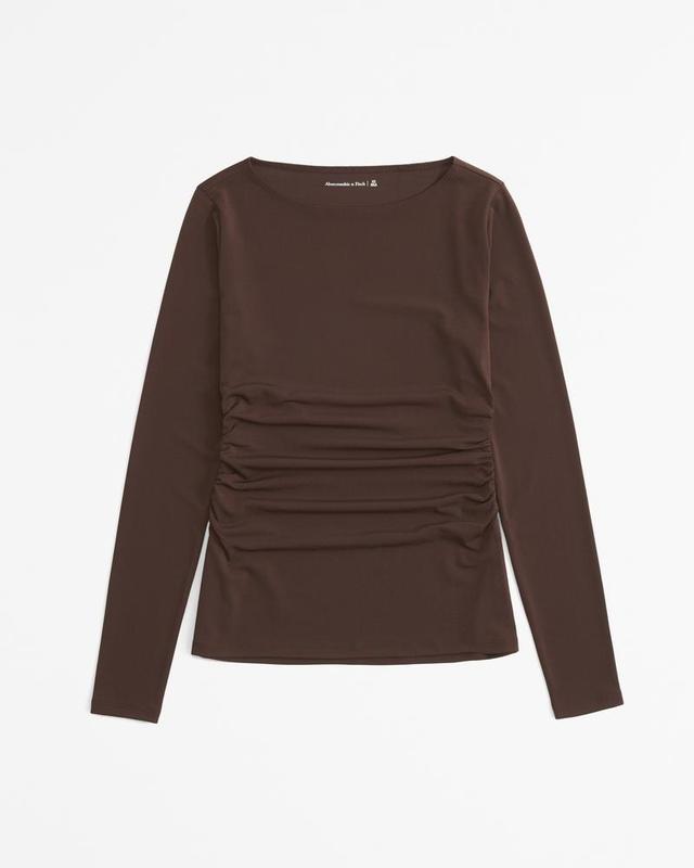 Long-Sleeve Stretch Crepe Slash Top Product Image