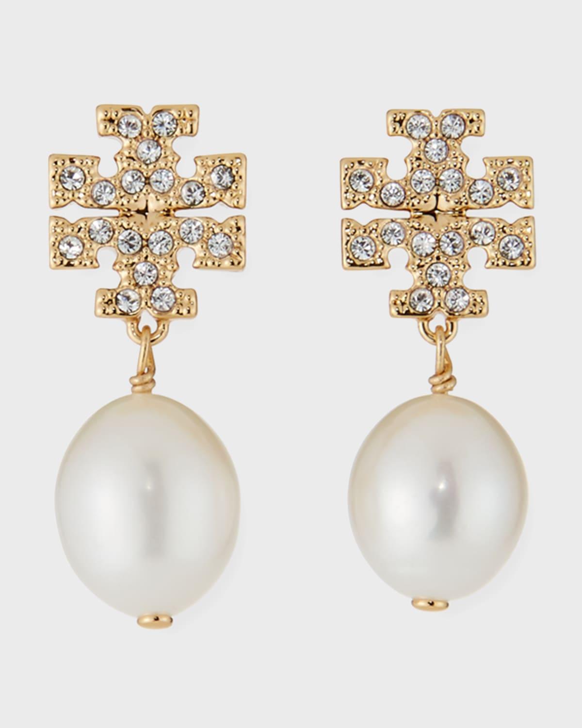 Womens Goldtone, Crystal & Faux-Pearl Logo Drop Earrings Product Image