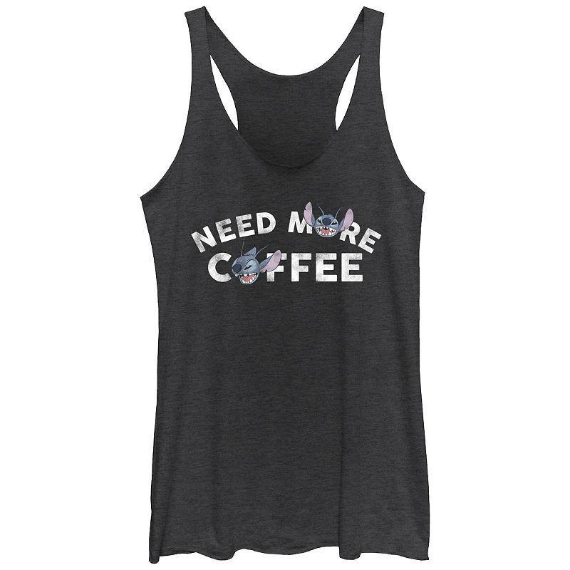 Disneys Lilo & Stitch Womens Need More Coffee Tri-Blend Racerback Tank Top, Girls Black Grey Product Image