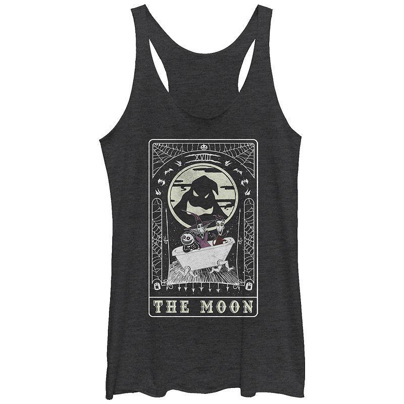 Disneys The Nightmare Before Christmas Womens The Moon Tarot Card Tri-Blend Racerback Tank Top, Girls Black Grey product image