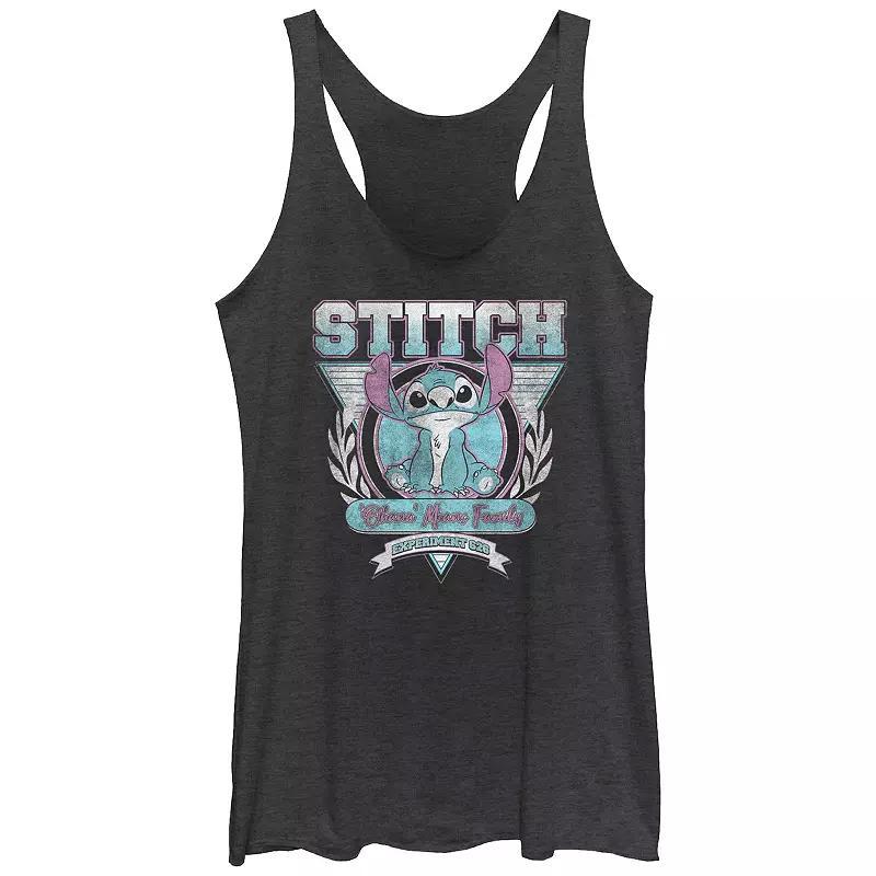 Disneys Lilo & Stitch Womens Ohana Means Family Stitch Crest Tri-Blend Racerback Tank Top, Girls Black Grey Product Image