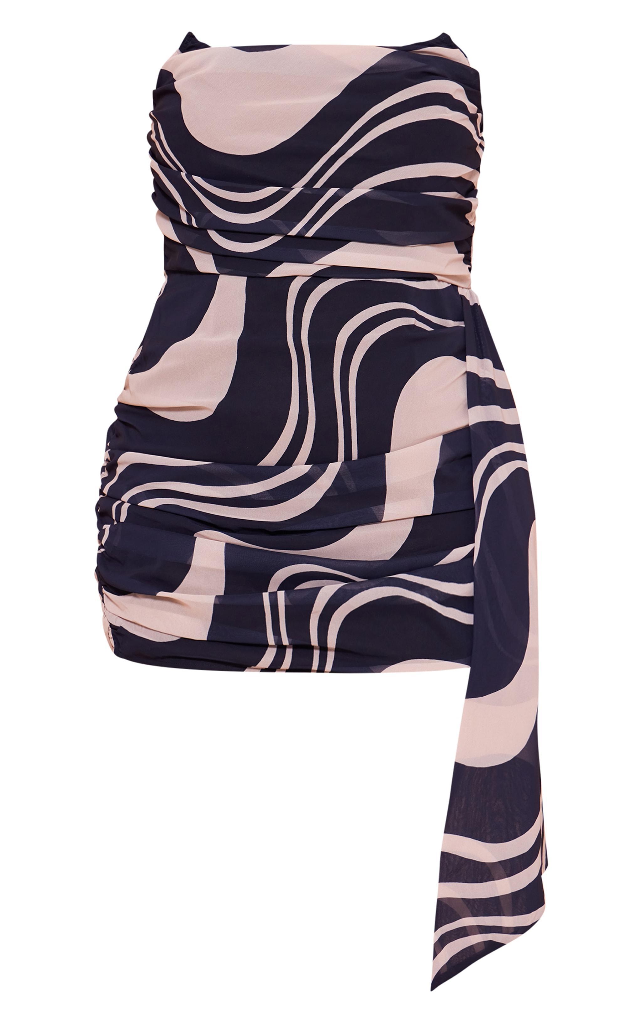 Plus Black Swirl Print Draped Chiffon Bandeau Bodycon Dress Product Image