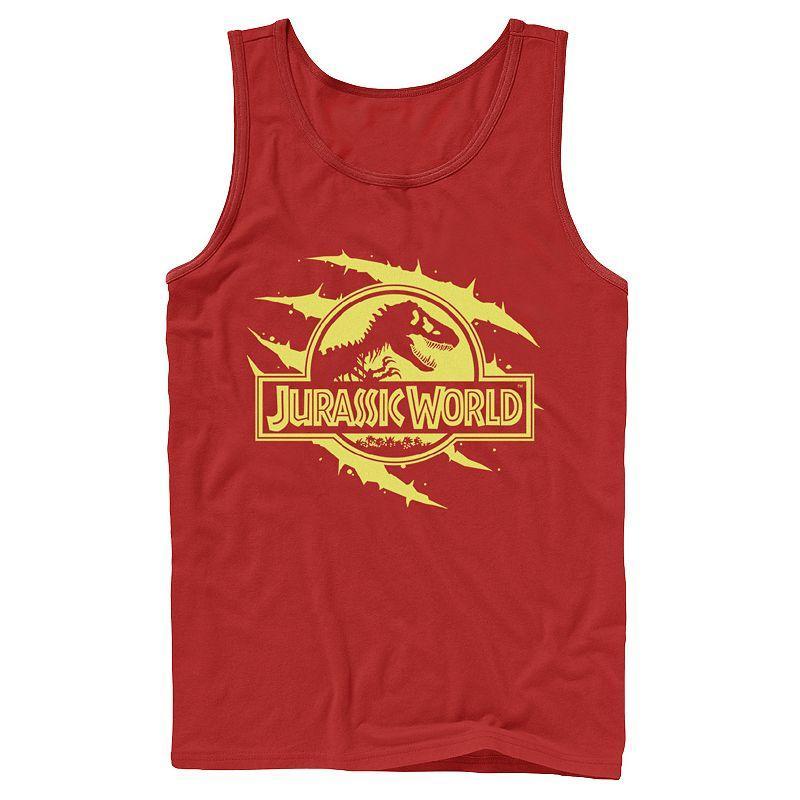 Mens Jurassic World Neon Slash T-Rex Fossil Logo Graphic Tank Top Grey Product Image