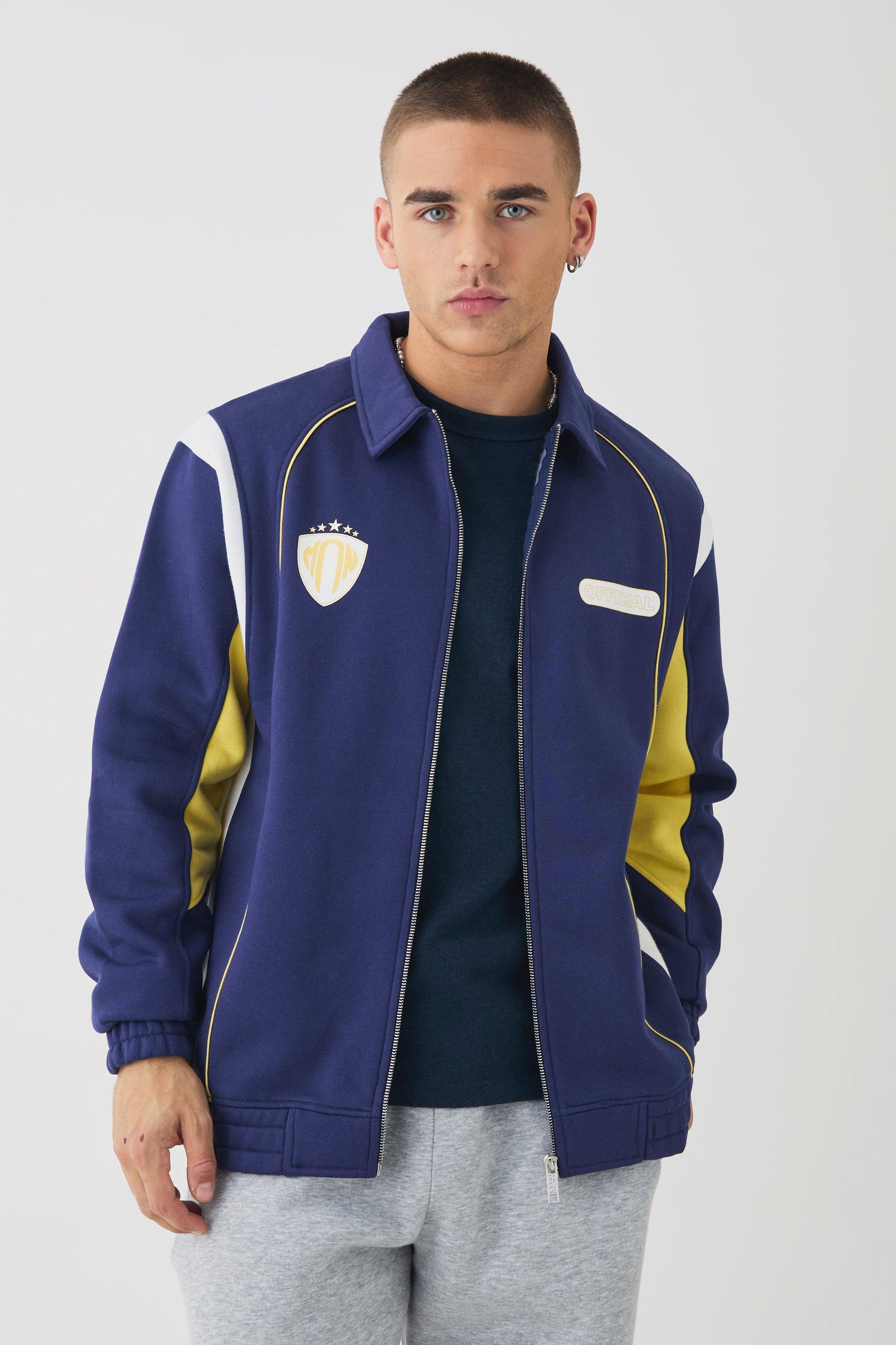 Varsity Embroidered Jersey Harrington Jacket | boohooMAN USA Product Image