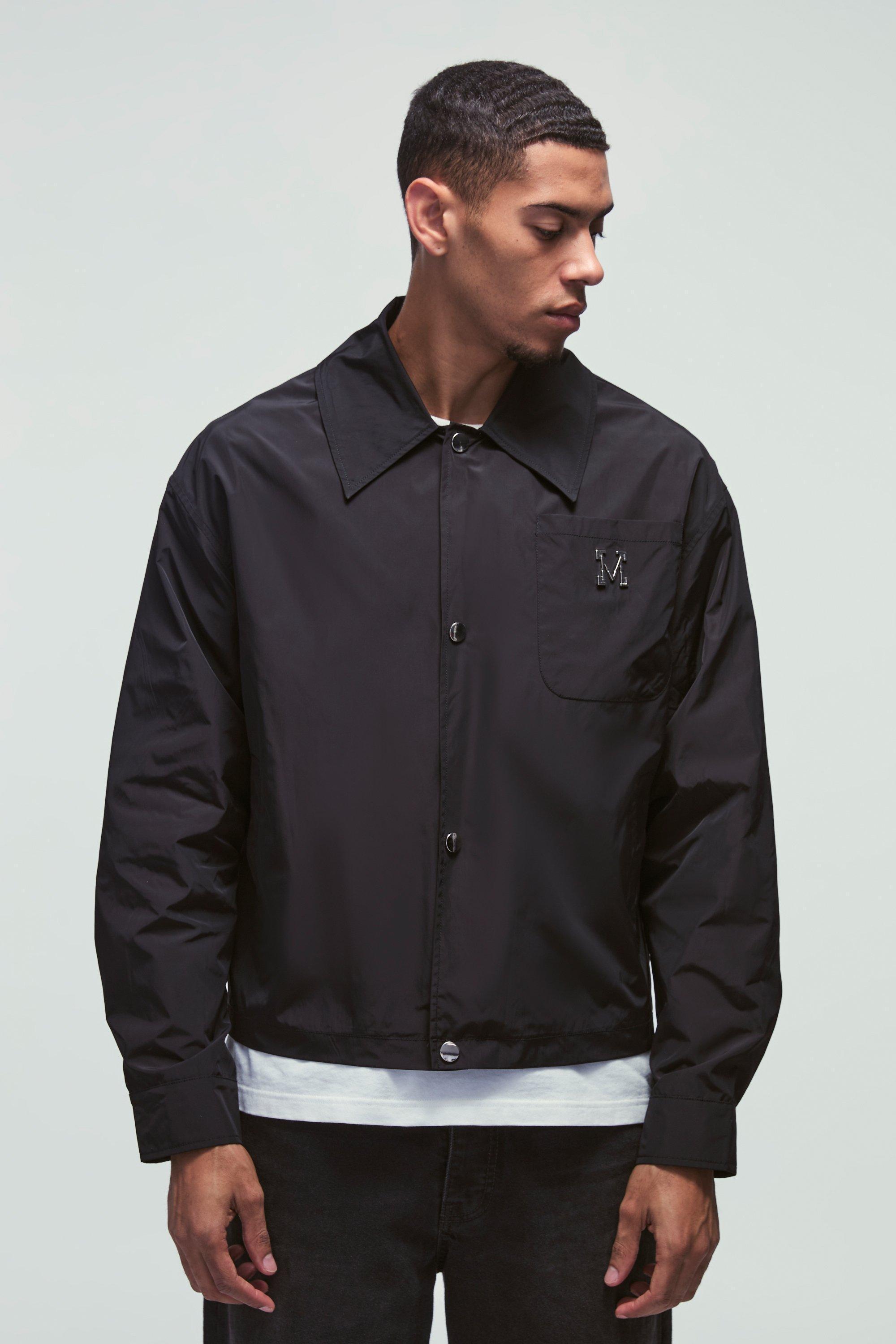 Collared MAN Harrington Jacket in Black | boohooMAN USA Product Image