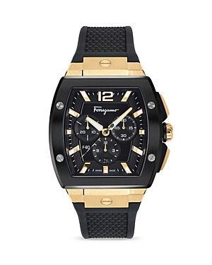 FERRAGAMO Tonneau Chronograph Silicone Strap Watch, 41.8mm Product Image