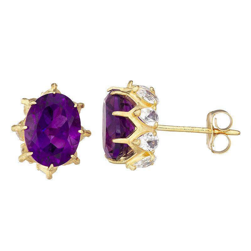 10k Gold Gemstone Oval Crown Stud Earrings, Womens, Purple Product Image