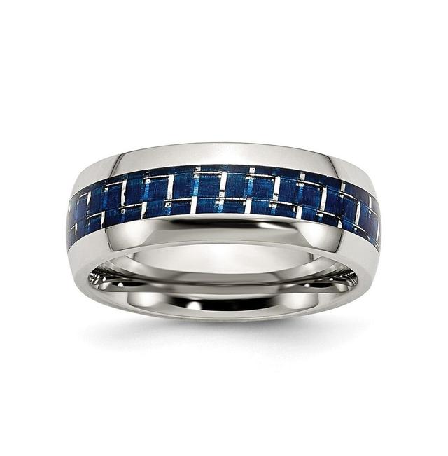 Chisel Stainless Steel Polished Blue Carbon Fiber Inlay 8mm Band Ring Product Image