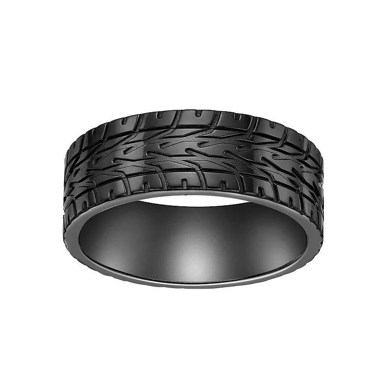 Mens LYNX Black Zirconium Tire Pattern Ring Stainless Product Image