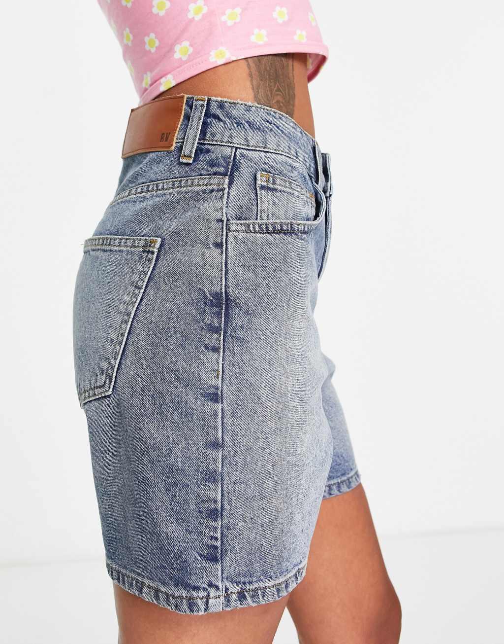 Reclaimed Vintage Inspired 00's relaxed denim short in mid blue Product Image