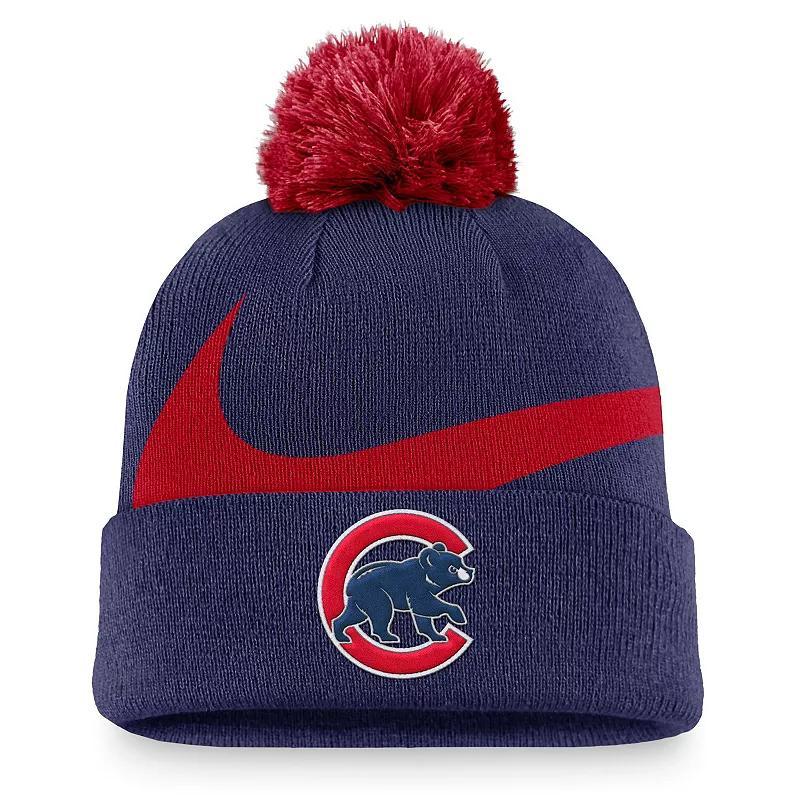 Mens Nike Royal Chicago Cubs Swoosh Peak Cuffed Knit Hat with Pom Product Image