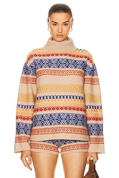 The Elder Statesman Hazy Isle Turtleneck Sweater in Beige,Blue Product Image