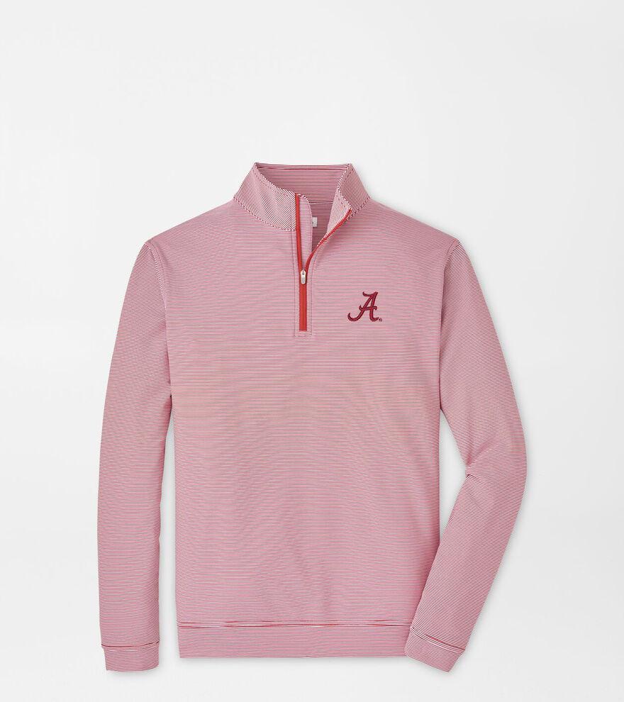 Peter Millar Mens Arkansas Perth Sugar Stripe Performance Quarter-Zip | Color: Crimson / White | Size: 3XL Product Image