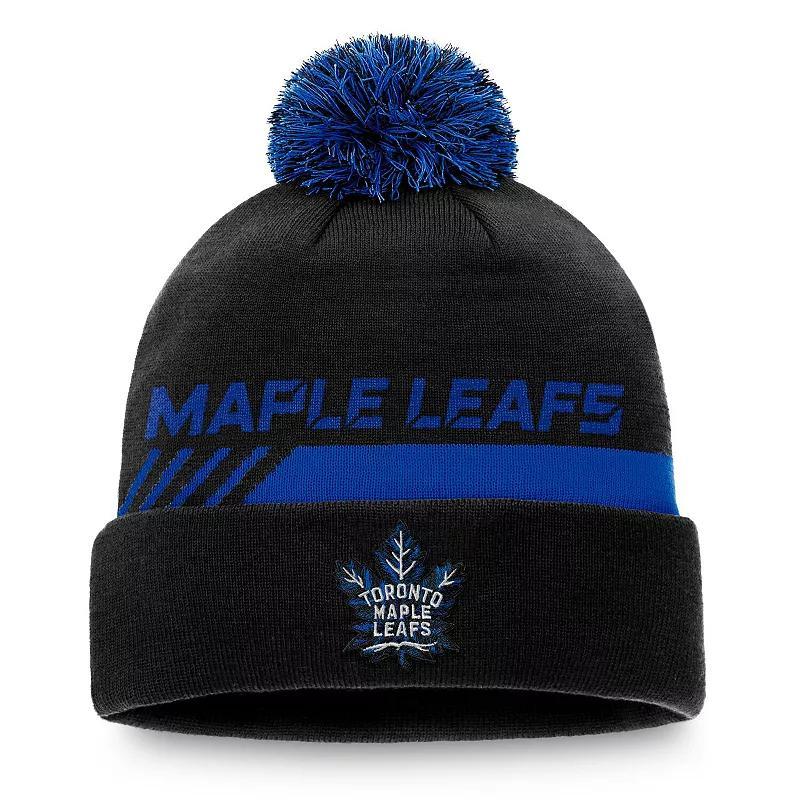 Mens Fanatics Branded Black Toronto Maple Leafs Authentic Pro Locker Room Alt Logo Cuffed Knit Hat with Pom Product Image