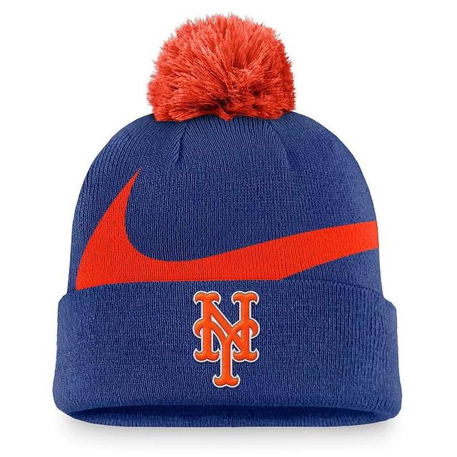 Mens Nike Royal New York Mets Swoosh Peak Cuffed Knit Hat with Pom Product Image