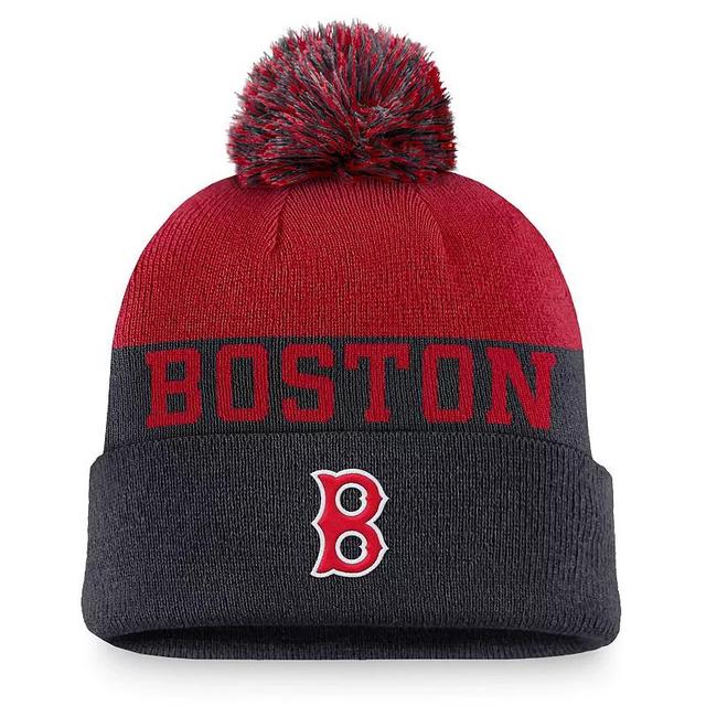 Mens Nike Boston Red Sox Rewind Peak Cuffed Knit Hat with Pom, Blue Product Image